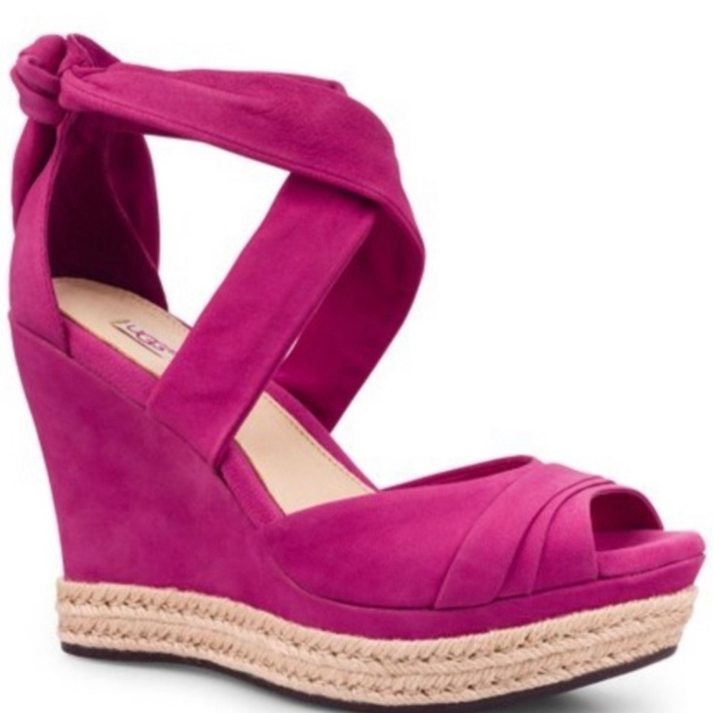Ugg Lucy Sandals Espadrilles New Hot Pink Wedge Strappy Women’s Size 5.5 5 1/2